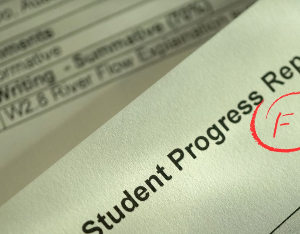 A school report card showing a dip in marks