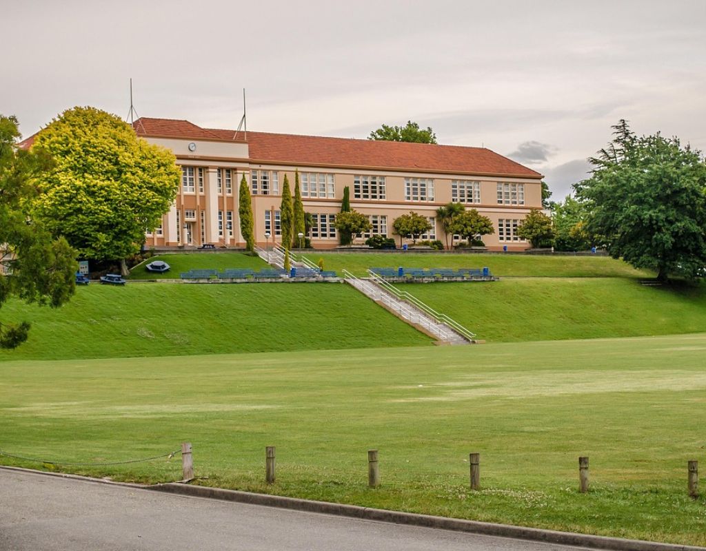 A school building entrance for learners considering switching schools