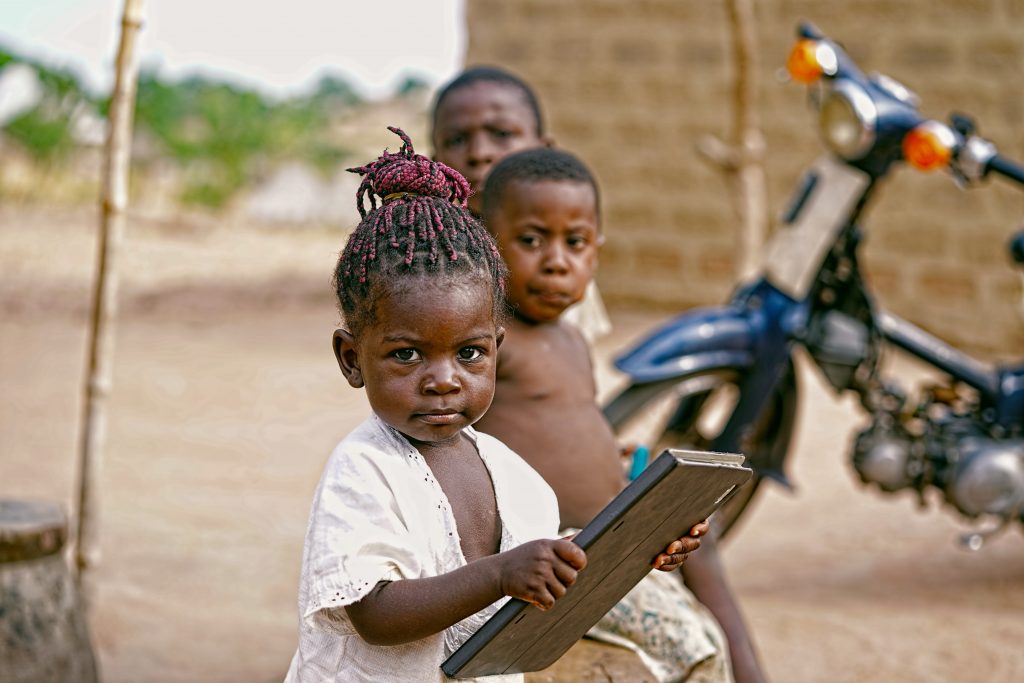 A child using offline educational software without an internet connection